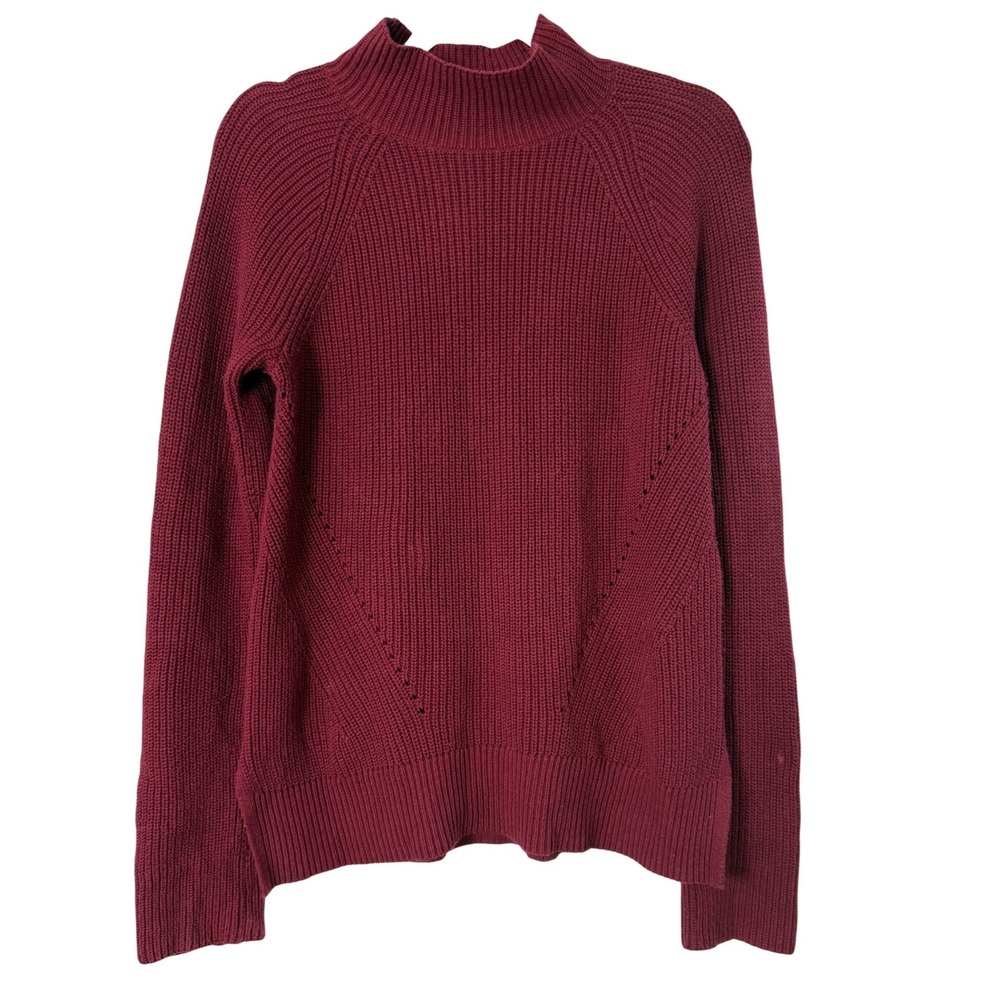 Gap Sweater Womens S Burgundy Mock Neck Cotton Shaker Stitch Good Raglan Slits